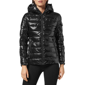 Women's <b>Black</b> Quilted Hooded Puffer <b>Jacket</b> Full Sleeve Zipper Closure Winter Wear Waterproof Breathable Women Shiny Bubble Coat - Product Image 4
