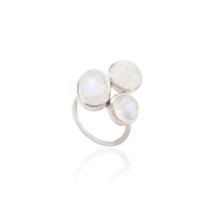 Fait à la main 100% véritable juin pierre de naissance arc-en-ciel pierre de lune trilogie anneaux 18K or blanc trois pierres anneau bijoux fins pour les femmes - Product Image 3