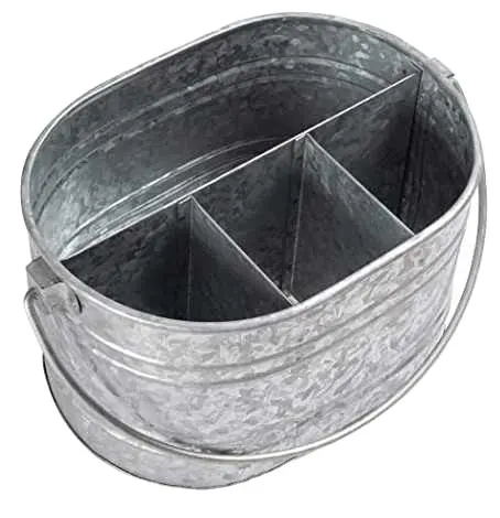 New Utensil Galvanized Caddy For Parties Farmhouse Utensil Serve Ware Holder Basket Condiment Organizer Dining Table Counter