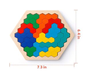 Puzzle hexagone en bois pour enfants adultes-Forme bloc Tangram casse-tête jouet géométrie logique IQ jeu - Product Image 3