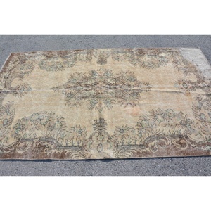 Alfombra turca vintage Beige-Marrón 5.2x9.2ft Tejido plano de lana con patrón de retazos para decoraciones de sala de estar o uso en pasillos - Product Image 4