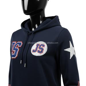 Chándal de lana Premium para mujer 300 GSM algodón suave poliéster azul marino con logotipo bordado personalizado JS chándales de talla grande - Product Image 6