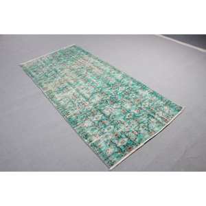 Alfombra de 3.4x7.2 pies, Alfombra Turca Vintage, Alfombra de Lana Azul - Product Image 2