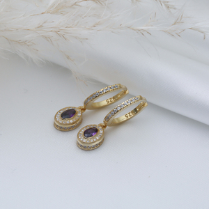 Joyería de Plata de Ley 925 amatista CZ piedras diseño ovalado pendientes colgantes al por mayor hechos a mano - Product Image 4