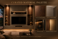Meuble TV mural LED moderne et minimaliste KEJIA, gris foncé mat, centre de divertissement pour salon avec panneaux d'accentuation en grain de bois