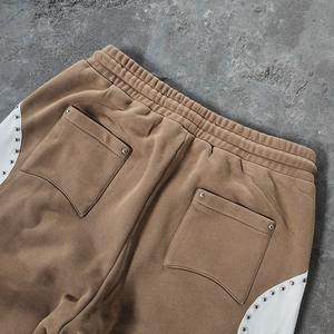 Streetwear Custom French Terry Cotton Patch Work Wide Leg Fit Baggy Pants Sweatpants for Men - Product Image 5
