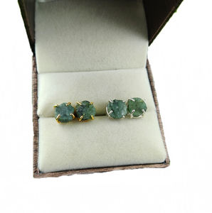 Natural Raw <b>Emerald</b> Gemstone Size8-10mm Gold Vermeil 925 Sterling Silver Prong Set <b>Stud</b> Earring Natural Healing Crystals Earring - Product Image 1