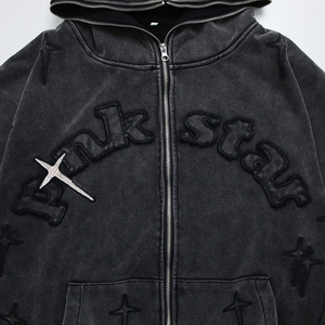 Sweat à capuche vintage de haute qualité 100% coton lavé à l'acide sweat à capuche lourd Streetwear 460g pull en détresse grande taille sweats à capuche - Product Image 4