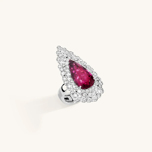 Platinum Cocktail <b>Ring</b> With Natural Pear Ruby Pave Diamond Halo Water Drop Shape Women's Engagement Jewelry July Birthstone - Product Image 2