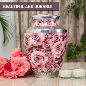 Urne de crémation rose peinte à la main | Urne commémorative adulte cendres humaines, enterrement, urnes funéraires | 200 pouces cubes adulte - Product Image 4