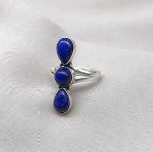 <b>Lapis</b> <b>Lazuli</b> Sterling Silver <b>Ring</b> Triple Stone Oval Cut IGI Certified Boho Handmade Jewelry Elegant Gift for Women - Product Image 3