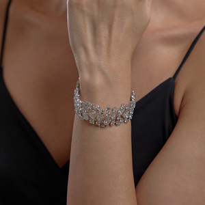 Pulsera clásica para dama de honor, alta joyería, oro blanco 18 quilates y sólido de diamantes de laboratorio de corte ovalado, pulseras delicadas con tachuelas a precio mayorista - Product Image 4