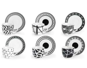 Set di Tazze da Caffè Emily in Porcellana Design Italiano 6 Pezzi |   Motivo geometrico |   Adatto per lavastoviglie e microonde |   Tecnica dell'Applicazione di Decalcomanie - Product Image 1