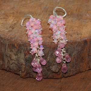 Boucles d'oreilles en grappe de perles d'opale rose naturelle, perles d'opale éthiopienne, boucles d'oreilles en argent, boucles d'oreilles en opale de feu, cadeau délicat pour femmes - Product Image 4