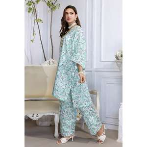 Conjunto de traje de dos piezas sin coser para mujer, color verde - Product Image 1