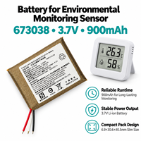 Baterai Lithium Polymer Isi Ulang 3.7V 900mAh 673038 dengan NTC untuk Sensor Suhu dan Kelembaban Nirkabel
