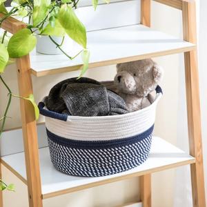 Latest Design Oval Champagne Pure Cotton <b>Rope</b> Two Tone Color Combinations <b>Storage</b> <b>Basket</b> for Home Decorations New Fruits <b>Rope</b> - Product Image 3