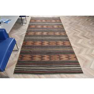 Vintage Rug, 4.4x8.8 ft Area Rug, <b>Brown</b> Floral <b>Wool</b> Turkish Rug - Product Image 1