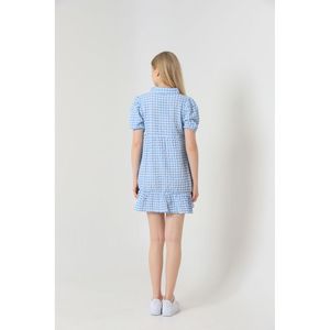 Vestido Midi TOPSHOW Azul con Cuello Camisero y Botones para Mujer - Elegante Vestido a Cuadros Gofre con Botones en Toda la Longitud - Product Image 3