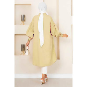 Túnica amarilla de algodón de talla grande, ropa islámica modesta, informal, estampada, con corte ovalado, hiyab, camisa de punto de verano - Product Image 3