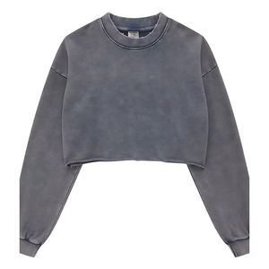 High Street Casual mujer Top 440G pesado corto lavado borde suelto cuello suéter polar sudadera para mujer al por mayor para otoño - Product Image 1