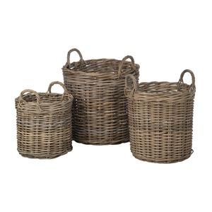 Set of 3 Round Rattan <b>Baskets</b> with Handles Handmade Storage <b>Basket</b> Wholesale eco-friendly Made in Viet Nam - Product Image 1