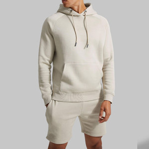 Men's Hooded Sweatshirt <b>Shorts</b> Set Solid Color Casual Breathable Cotton Regular Fit Summer Wear - Product Image 4