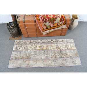 Tapis turc vintage 2,1 x 4,4 pieds, petit tapis, tapis rayé marron - Product Image 3