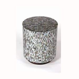 Mesa auxiliar con incrustaciones de hueso para decoración del hogar, mueble de centro con diseño geométrico, redondo, color blanco, antiguo, hecho a mano - Product Image 6