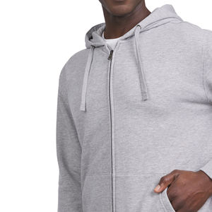 Venta al por mayor de sudaderas con capucha para hombre, estilo streetwear, color gris jaspeado, forro polar grueso, 100% algodón, con cremallera completa, con logo personalizado. - Product Image 5