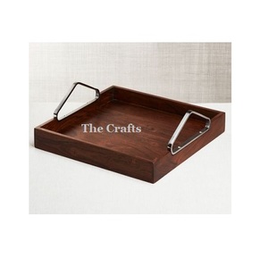 Bandeja de madera para servir alimentos a granel con mango de Metal plateado, accesorios de Hotel, bandeja para servir café, té, comida, postre - Product Image 1