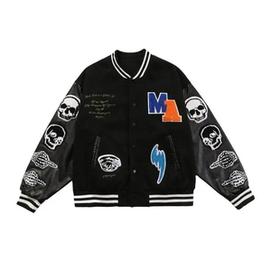 Veste Bomber en Duvet pour Homme, Patchs en Chenille Personnalisés, Design Varsity Chaud, Col Montant, Tissu Long, Coupe Ample - Product Image 1