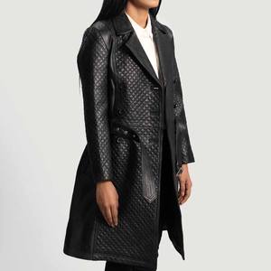 Manteau en cuir noir chaud et élégant pour femmes Design personnalisé Manteaux en cuir longs et respirants - Product Image 3