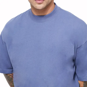 T-shirt personnalisé pour homme 100% coton 300 grammes T-shirt surdimensionné Épaule tombante Épaule étendue Col côtelé Streetwear T-shirt uni - Product Image 4