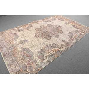 Turkish Rug, Large 5.6x9.8 ft Vintage Rug, <b>Brown</b> Striped <b>Wool</b> Rug - Product Image 4