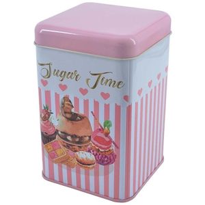 กล่องดีบุกสำหรับตกแต่งมีฝาปิดกันลื่นขนาด1.7ลิตร105x105X160มม. สี่เหลี่ยมพื้นหลังเป็นเส้นสีชมพูแบบไร้กาลเวลา - Product Image 1