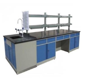 Banco de trabajo de laboratorio con cajones, Unidad de fregadero y estante de reactivos para un flujo de trabajo y almacenamiento de laboratorio eficiente - Product Image 1