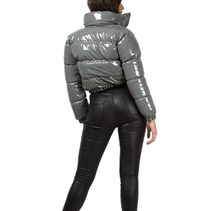 New Arrival Heavyweight Quilted Knitted <b>Waterproof</b> Women's Crop Puffer Jackets Elastic Bottom Stand Collar Customize Designs OEM - Product Image 3