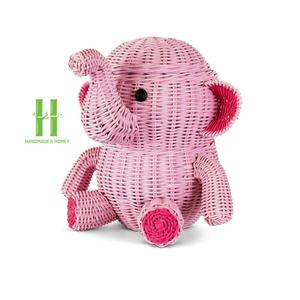 Panier de rangement éléphant rose support de stockage pour animaux mignons série organisateur en rotin OEM variété de tailles de fabricant vietnamien - Product Image 2