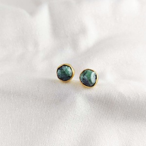 Raw <b>Emerald</b> March Birthstone <b>Stud</b> <b>Earrings</b> 925 Sterling Silver Gold Plated Collate Set Wedding Engagement Party Gift Natural - Product Image 2