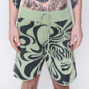 Hermosos pantalones cortos de mohair Fomo, sensación de peso pesado, suave, 3 bolsillos, gráfico bordado en el bolsillo trasero, pantalones cortos de mohair - Product Image 2