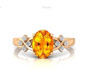 แหวนเพชรสีเหลืองมะนาวธรรมชาติทรงวงรีทรงรีสีทอง14K คุณภาพเยี่ยมและได้รับการรับรองจาก IGI เพชรสีขาวแหวนเจ้าสาวแท้ - Product Image 1