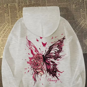 Hiver Papillon Rose Creative Graphic Hoodies Pour Hommes Harajuku Fashion Fleece Hooded Sweatshirts Y2K Streetwear Hoody Clothes - Product Image 5