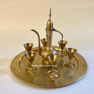 Tetera Árabe Dallah de Estilo Ambiance, Forma Redonda, Dorada, Hecha a Mano, con Cuchara de Metal para Uso en el Hogar, Hotel o Cafetería - Product Image 6