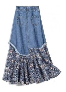 Falda Midi Vaquera de Cintura Alta para Mujer, Corte en A, Estampado Paisley Asimétrico, Ajuste Holgado, Algodón Lavado a la Piedra, Estilo Casual de Verano - Product Image 5