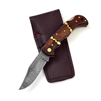 Cuchillo de Camping Plegable de Hoja de Acero Inoxidable/Damasco Forjado a Mano de Grado Industrial con Mango de Madera y Punta Caída, Borde Personalizado, ODM