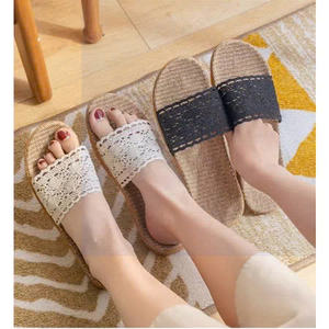 <b>Women</b> Lace Strap Straw <b>Slippers</b> Lightweight Non Slip Casual Beach & Daily Sandals - Product Image 4