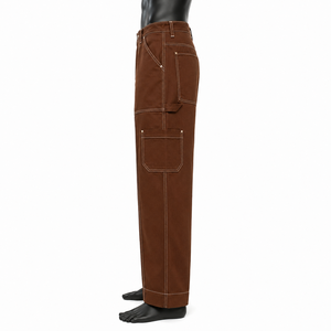 Pantalones Cargo Marrones Personalizados al por Mayor, Pantalones de Pierna Recta de Alta Calidad con Múltiples Bolsillos y Costuras en Contraste, Pantalones de Estilo Urbano para Hombre - Product Image 4