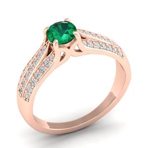 Bague REYES Solitaire en or massif 14 carats plaqué rhodium avec pierre précieuse émeraude ronde de 0,5 carat, certifiée GRA, bijoux en moissanite - Product Image 2