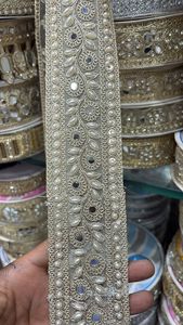 Encaje Zari Brillante de Diseño Personalizado, Adorno de Perlas y Pedrería, Material de Poliéster/Nailon, Duradero y Ecológico para - Product Image 3